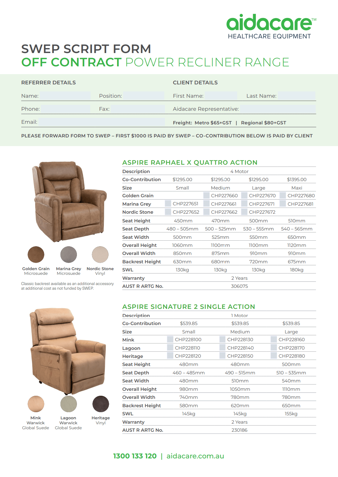 SWEP Quoted Power Recliner Range